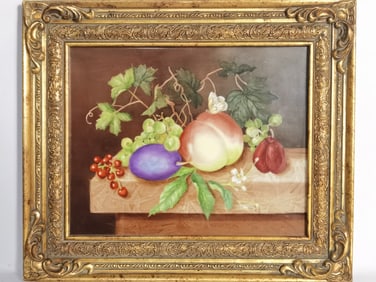 Vintage Hand Painted Still Life Porcelain Plaque
