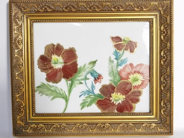 Vintage Hand Painted Floral Porcelain Plaque