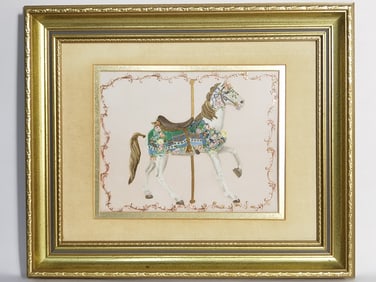Vintage Hand Painted Carousel Horse Porcelain Plaq