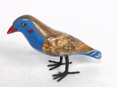 Vintage Folk Art Hand Painted Wood Carved Bird