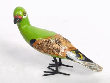 Vintage Folk Art Hand Painted Wood Carved Bird