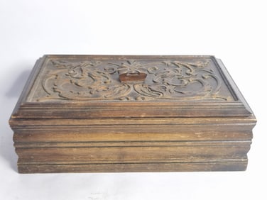 Large Vintage Wood Carved Trinket Box