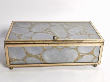 Antique Verre Eglomise Glass Gold Vein Mirror Box