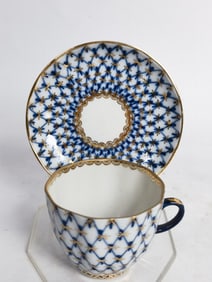 USSR Imperial Lomonosov Porcelain "Cobalt Net" Cup