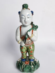 Early Qing Chinese Porcelain Sancai Lotus Deity