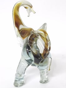 Vintage Murano Italy Amber/Milk Art Glass Elephant