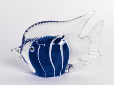 Vintage Murano Italy Blue Striped Art Glass Fish