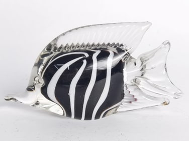 Vintage Murano Italy Black/White Striped Glass Fis