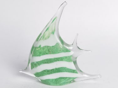 Vintage Murano Italy GreenWhite Striped Glass Fish