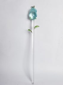 Vintage Murano Italy Clear Art Glass Blue Flower
