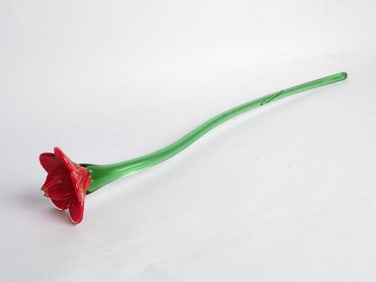 Vintage Murano Italy Art Glass Red Flower