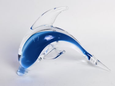 Vintage Murano Italy Clear/Blue Art Glass Dolphin