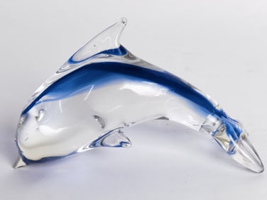 Vintage Murano Italy Clear/Blue Art Glass Dolphin