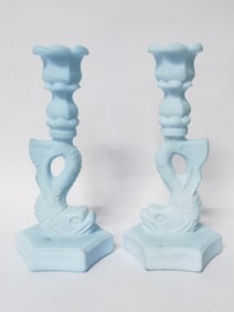 Pr. of Vintage Westmoreland Blue Milk Glass Kio Fi