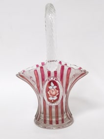 Fenton Ruby and Clear Glass Basket Vase