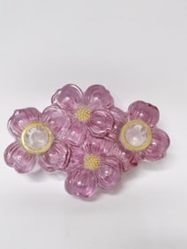Magenta Glass Flower Tabletop Candle Holder