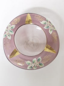 Fenton Hand Painted Pink Rim Glass Ashtray