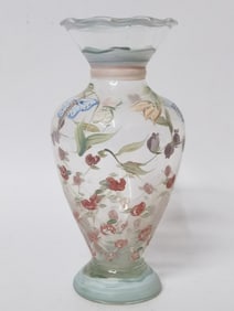 Fenton Hand Painted Floral Glass Vase