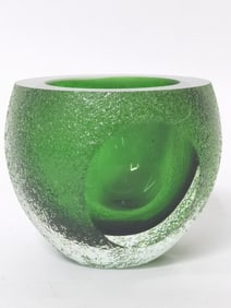 Vintage Murano Italy Green Geode Glass Vase