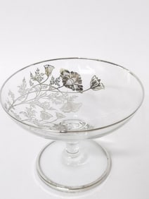 Vintage Silver Overlay Clear Glass Compote