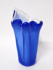 Vintage Murano Italy Cobalt Blue Handkerchief Vase