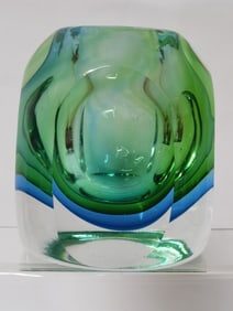 Vintage Murano Italy Green Sommerso Glass Faceted