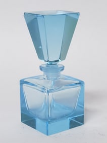 Vintage Art Deco Faceted Aqua Blue Perfume Bottle