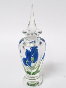 1990 Orient & Flume Blue Floral Clear Glass Perfum