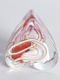 Vintage Signed Swirl Glass Heart Paperweight