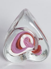 2012 Signed Vintage Pink Swirl Glass Heart Paperwe