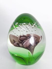 Vintage Murano Italy Green Glass Amethyst Flower P