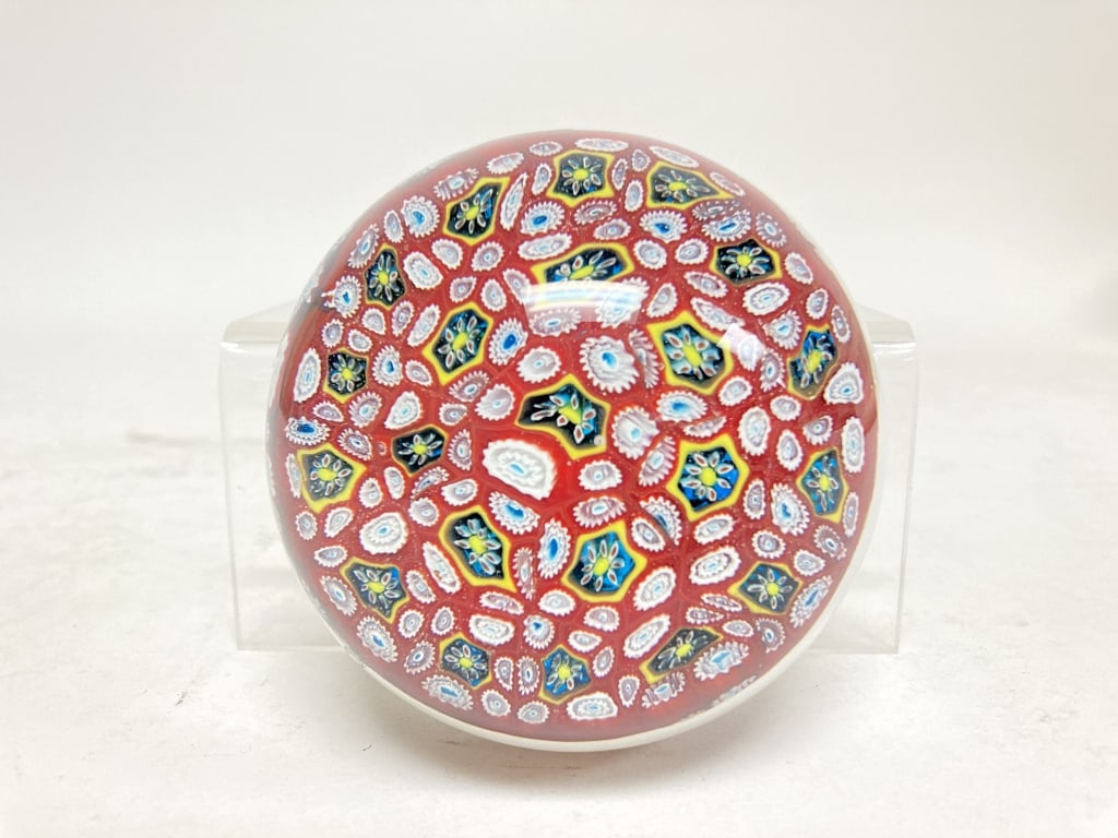 Vintage Murano Italy Millefiori Glass Paperweight: Vintage Murano Italy Millefiori Glass Paperweight, 1 7/8in by 3in
