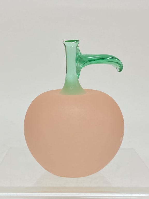 Unmarked Frosted Pink Apple Glass Paperweight (1 of 3)