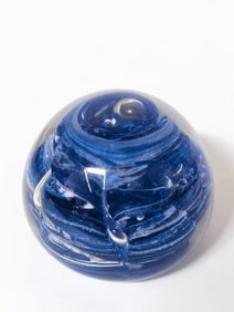 Vintage Murano Italy Style Blue Swirl Glass Paperw