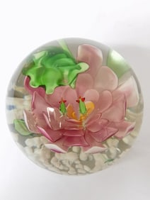 Large Vintage Murano Italy Pink Fower Glass Paperw