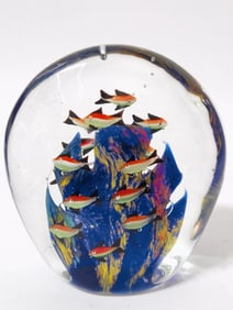Large Vintage Murano Italy Aquarium Glass Paperwei