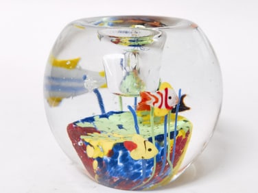 Vintage Murano Italy Aquarium Glass Votive Paperwe