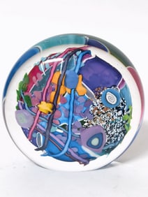 Vintage Signed Millefiori Art Glass Paperweight