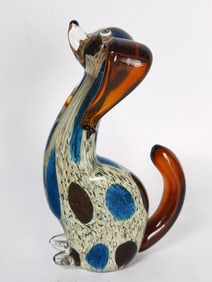 Large Vintage Murano Italy Polka Dot Amber Glass D