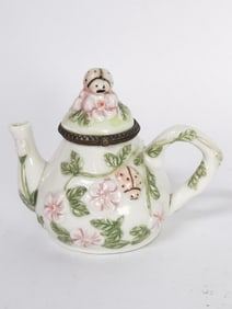 Vintage Embossed Porcelain Ladybug Teapot Trinket