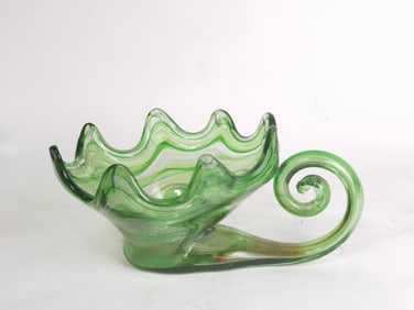 Vintage Murano Style Green Swirl Art Glass Bowl
