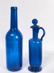 (2) Vintage Cobalt Blue Glass Wine Bottles