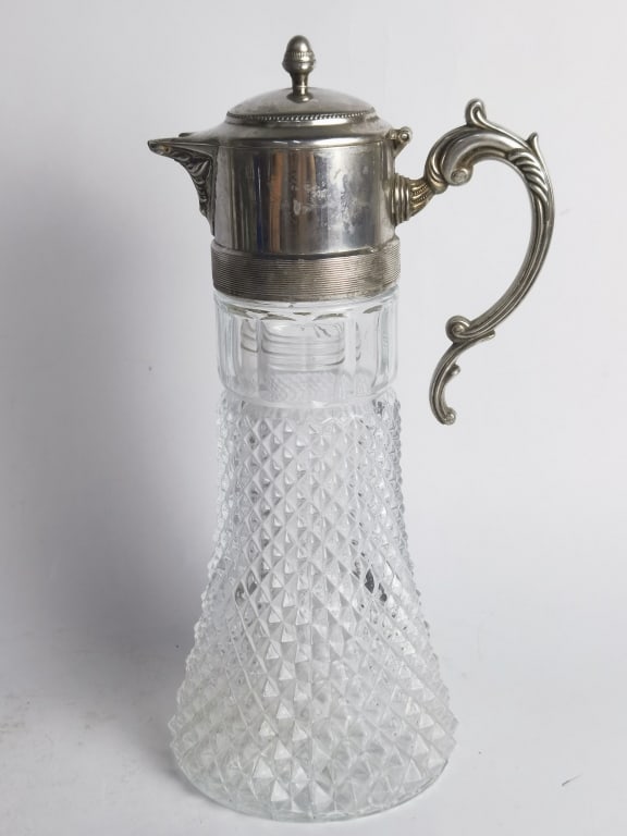 Vintage Leonard Italy Crystal Claret Diamond Cut C: Vintage Leonard Italy Crystal Claret Diamond Cut Carafe, 14.25in