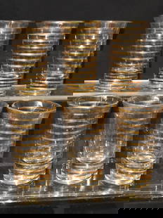 (6) Vintage 24K Gold MCM Crystal Shot Glasses: (6) Vintage 24K Gold MCM Crystal Shot Glasses, 3in