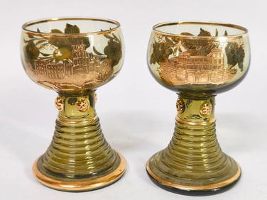 Pr. of Vintage Roemer Germany Gilt Wine Glasses