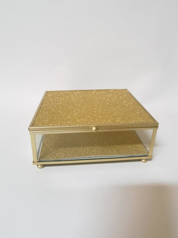 Brass Frame Glass Jewelry Box: Brass Frame Glass Jewelry Box, 6in by 2.5in