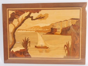 Vintage Italian Marquetry Landscape Wall Hanging