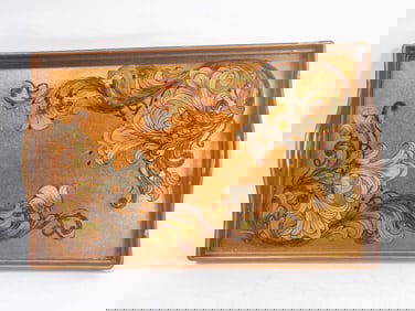 Large Vintage Gilt Floral Wood Tray with Glass Top