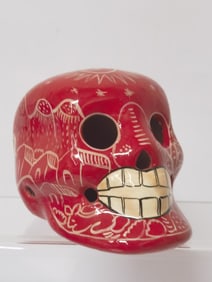 Day of the Dead Painted Terra Cotta Skull