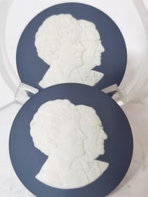(2) Wedgwood Jasperware Dark Blue Founders Plaques